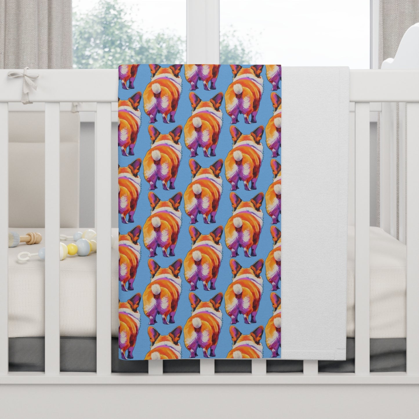 Corgi Butt Mosaic in Blue - Baby Blanket