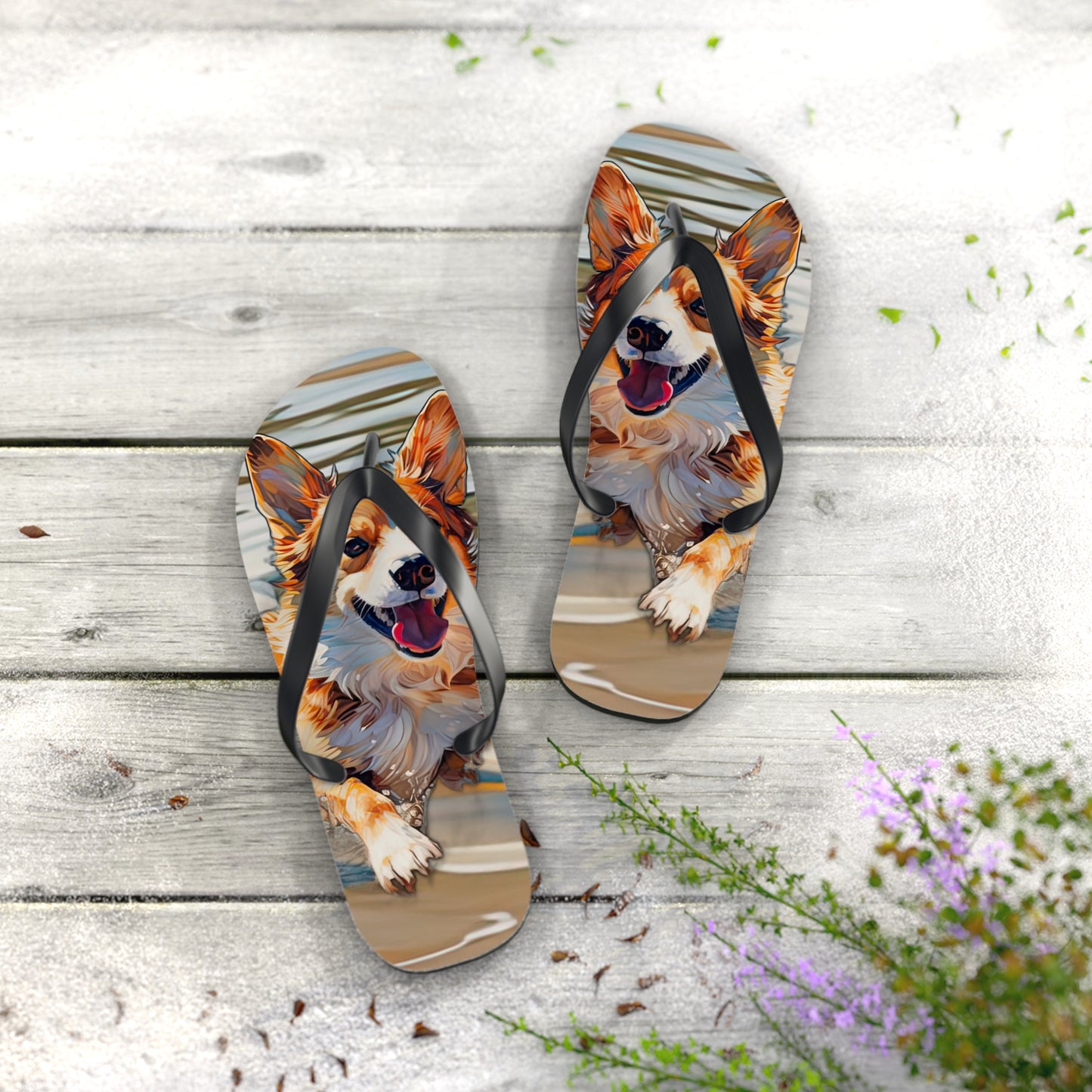 Coastal Corgi Flip-Flops