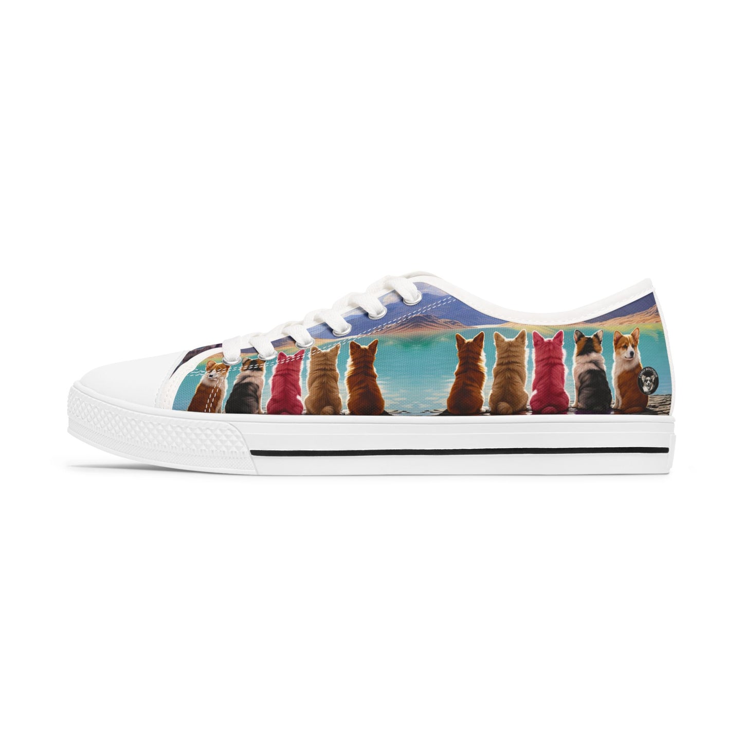 Corgi Lake Tranquil Portrait Women's Low Top Casual Canvas Sneakers