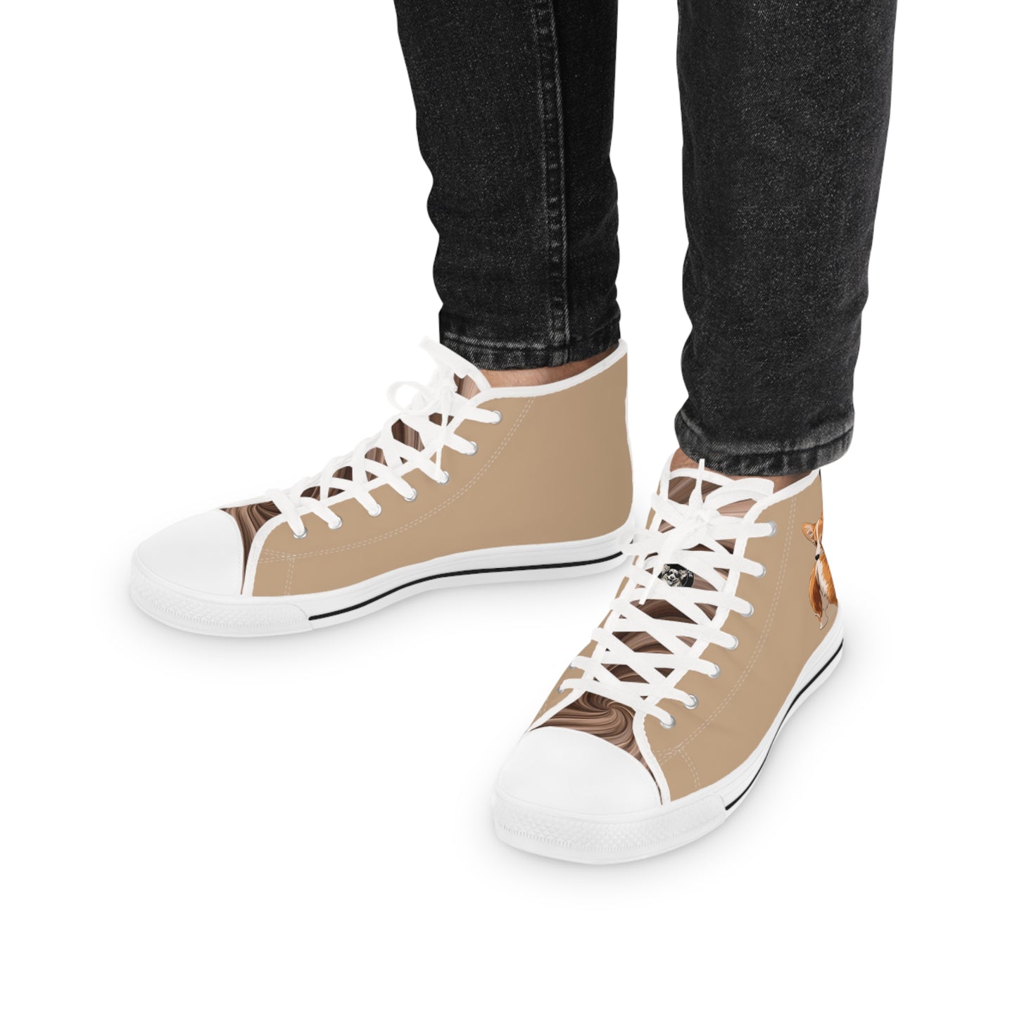 Butt What? Talk To The Butt Contemptuous Corgi Men's High Top Casual Tan Canvas Sneakers
