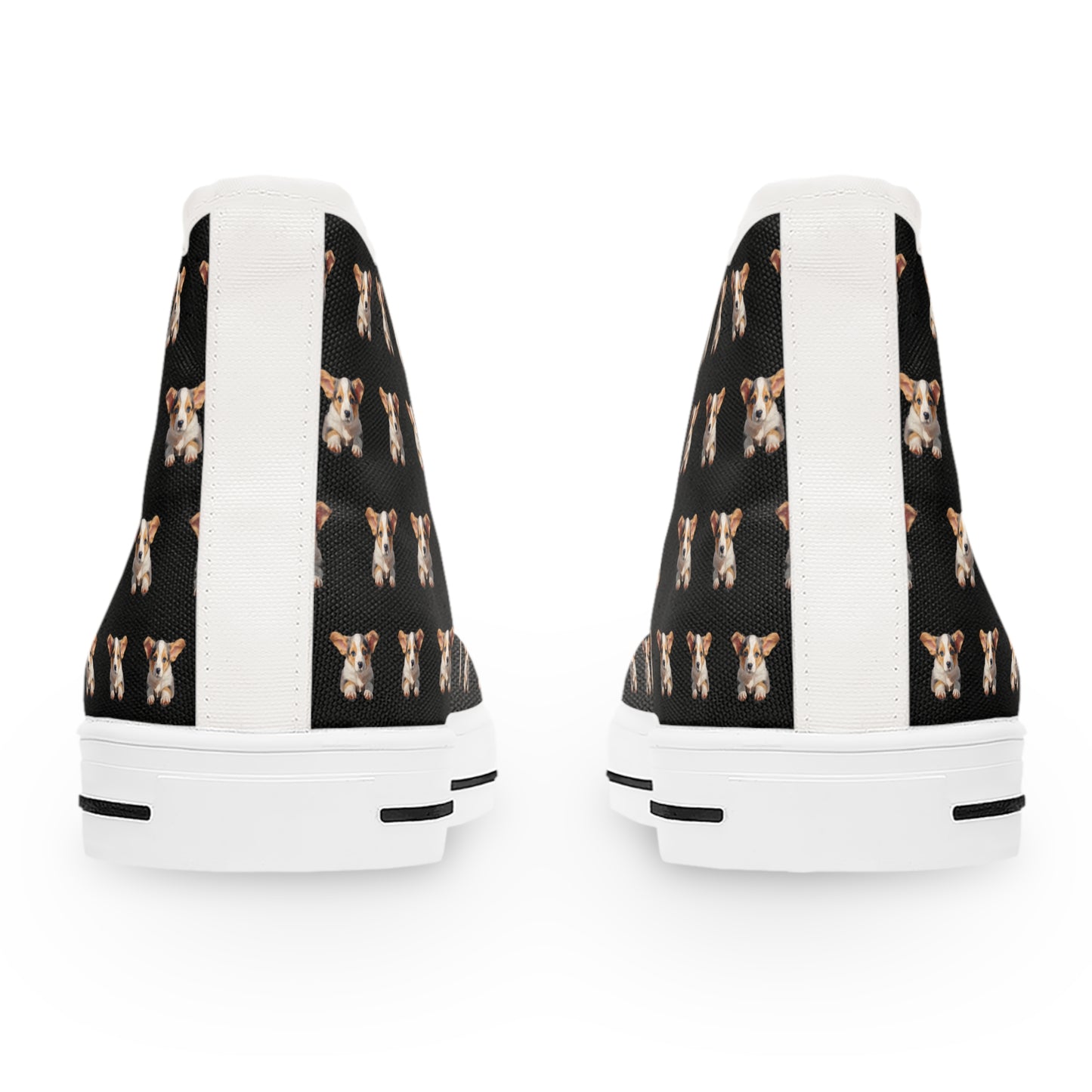 Puppy Corgi Portrait Mosaic Women's High Top Casual Black Canvas Sneakers