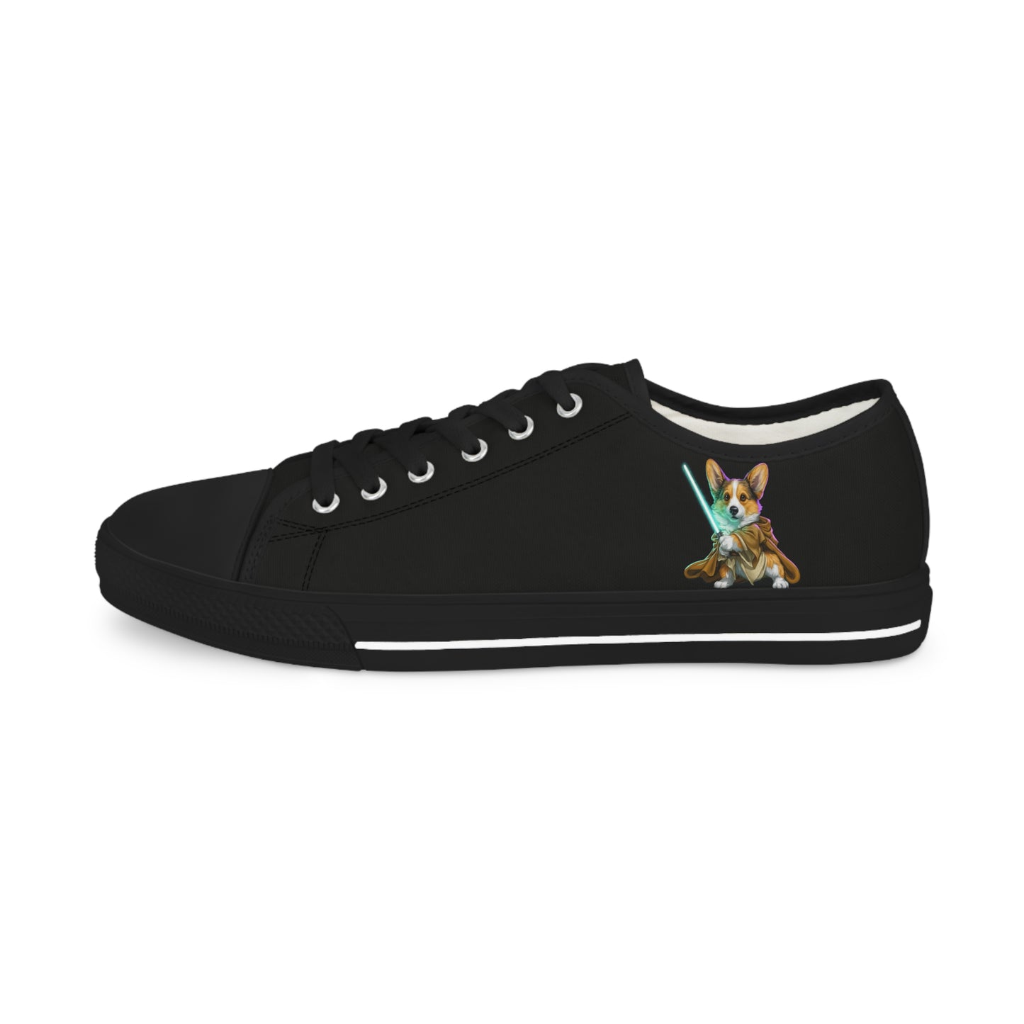 Little Light Knight Corgi Warrior in Training Men's Low Top Black Canvas Sneakers
