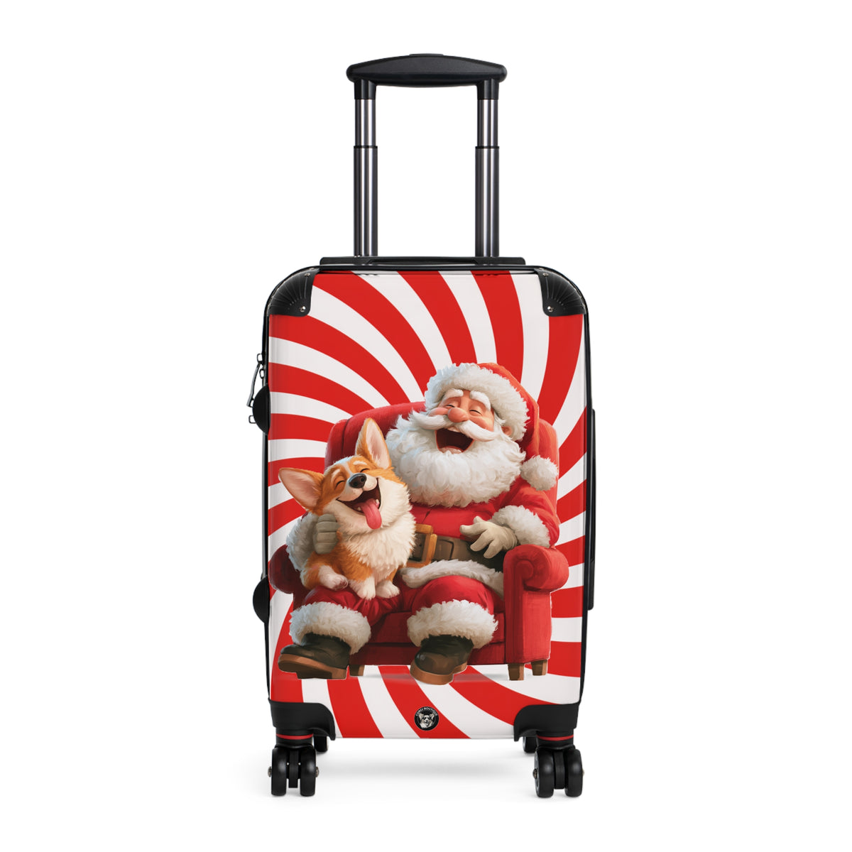 Christmas Corgi Sitting On Santa's Lap Suitcases — Holiday Luggage with Festive Candy-Cane Design