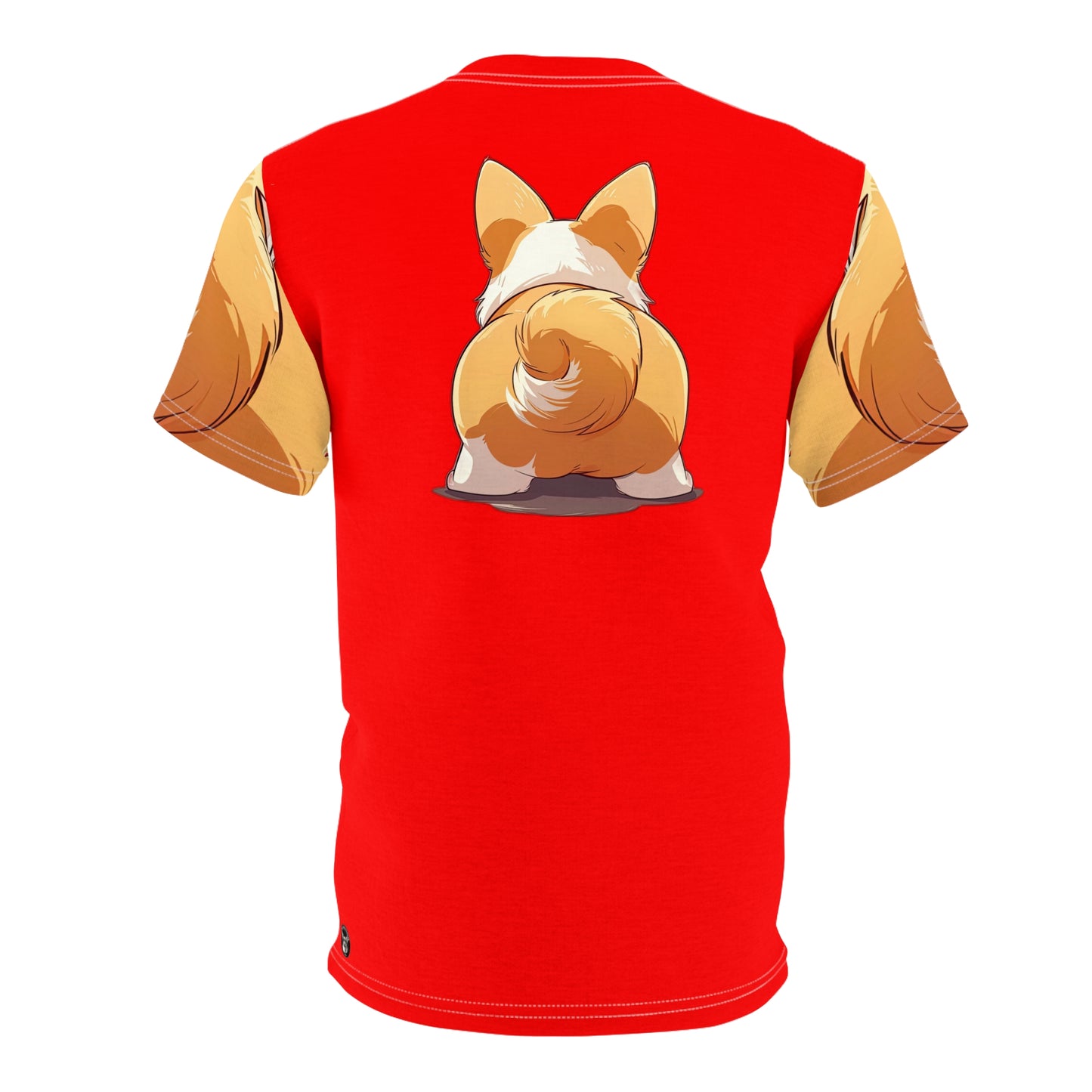 Booty Call Corgi Artistic Unisex Red Bold Fashion Tee — What's tan and red and wiggles all over?