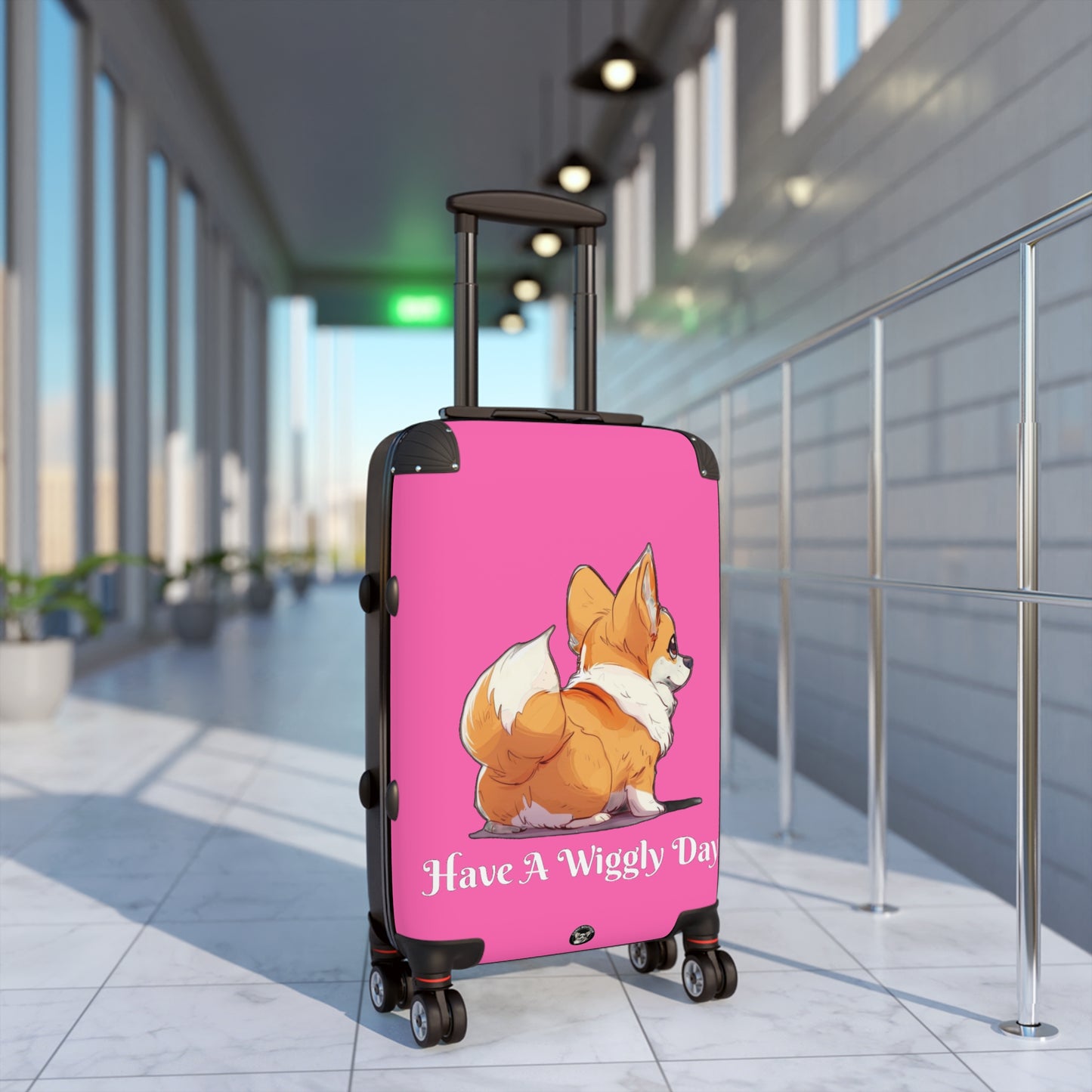 Have a Wiggly Day Corgi Travel Suitcases — Fun Pink Rolling Luggage