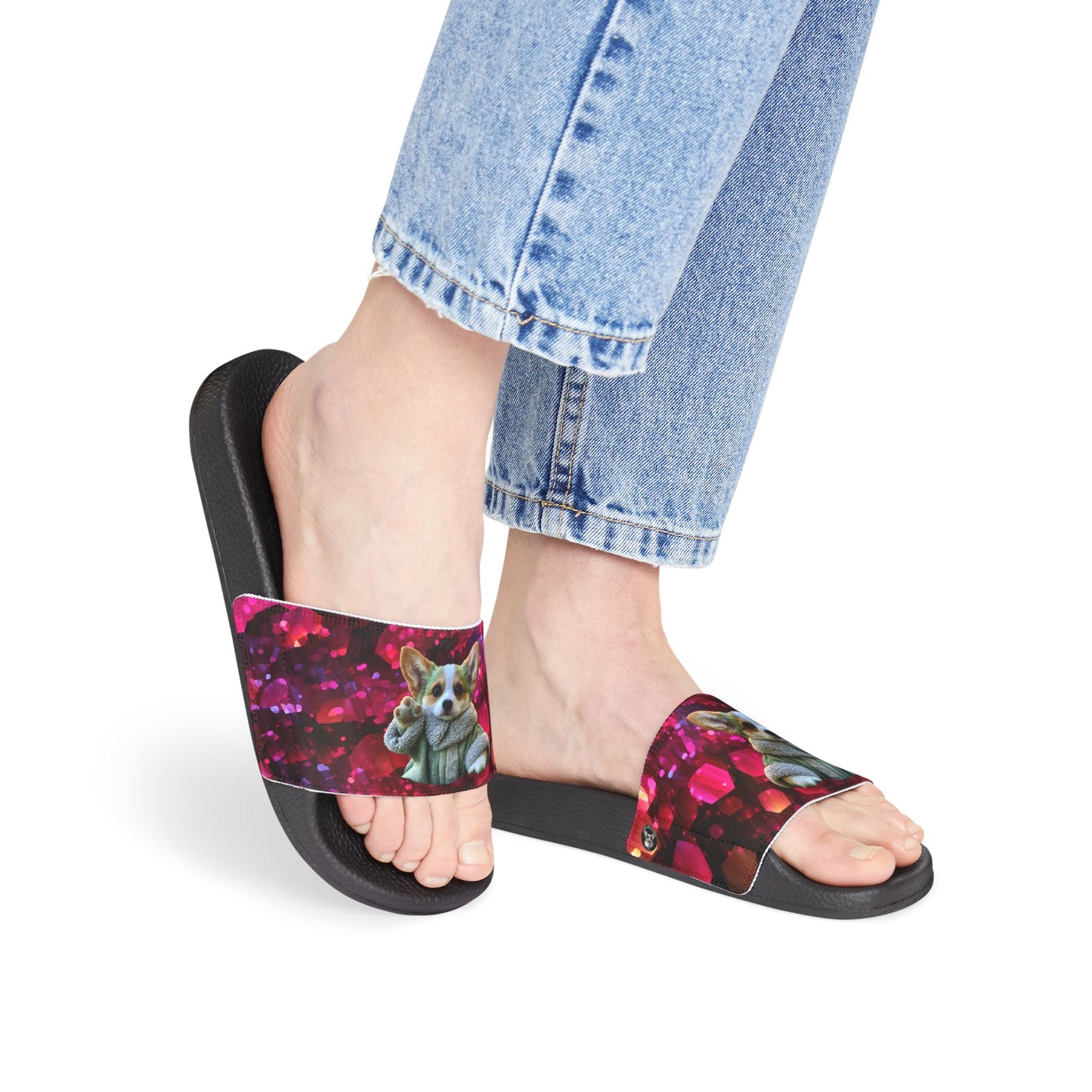 Baby Corgi Space Glitter Women's Casual Slide Sandals - May the Corgi Be With You