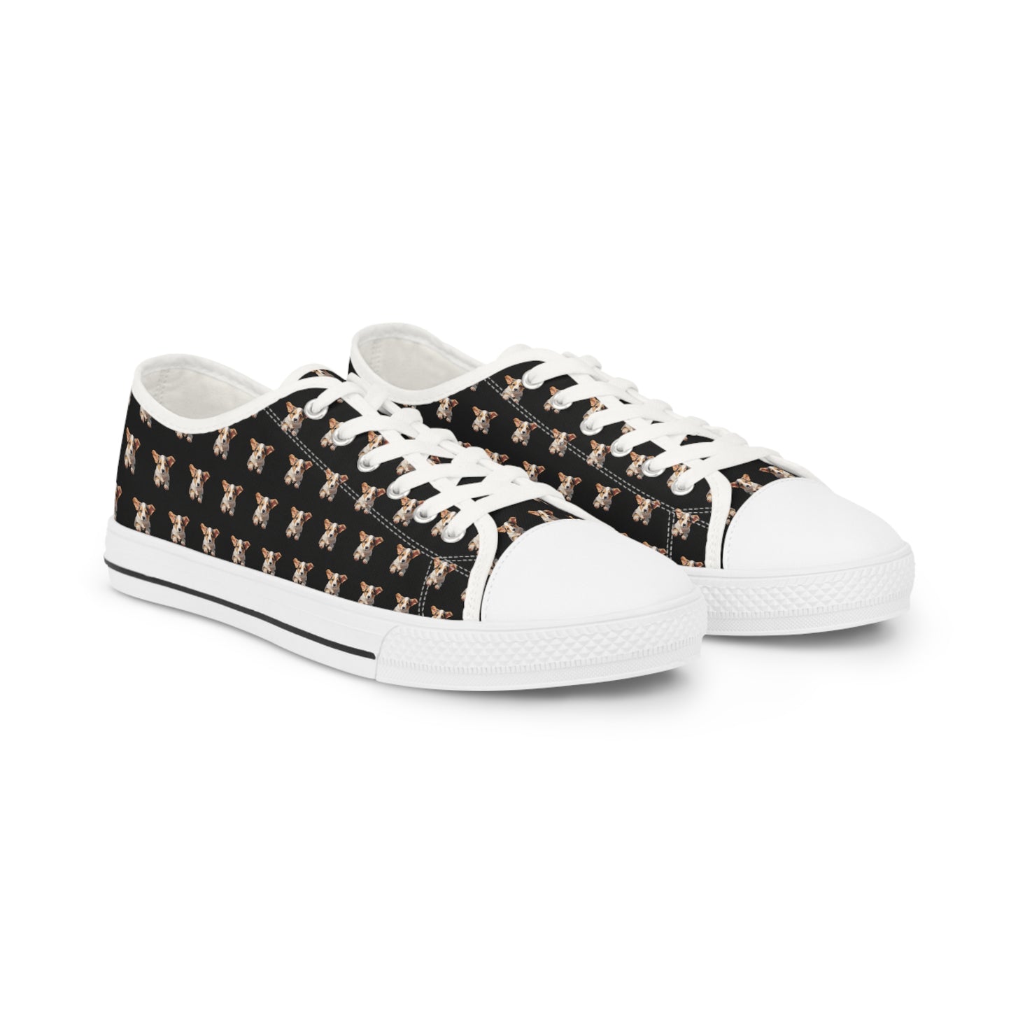 Puppy Corgi Portrait Men's Low Top Casual Black Canvas Sneakers