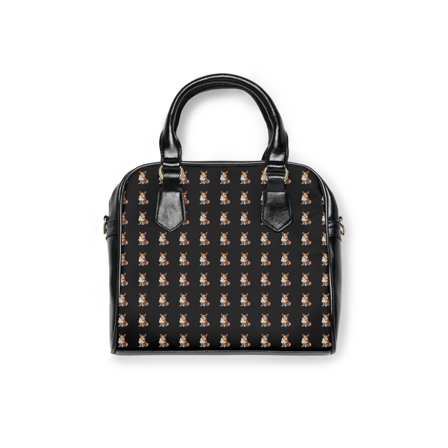 Boss Dog Corgi Artistic Portrait Mosaic Pattern Black Shoulder Handbag