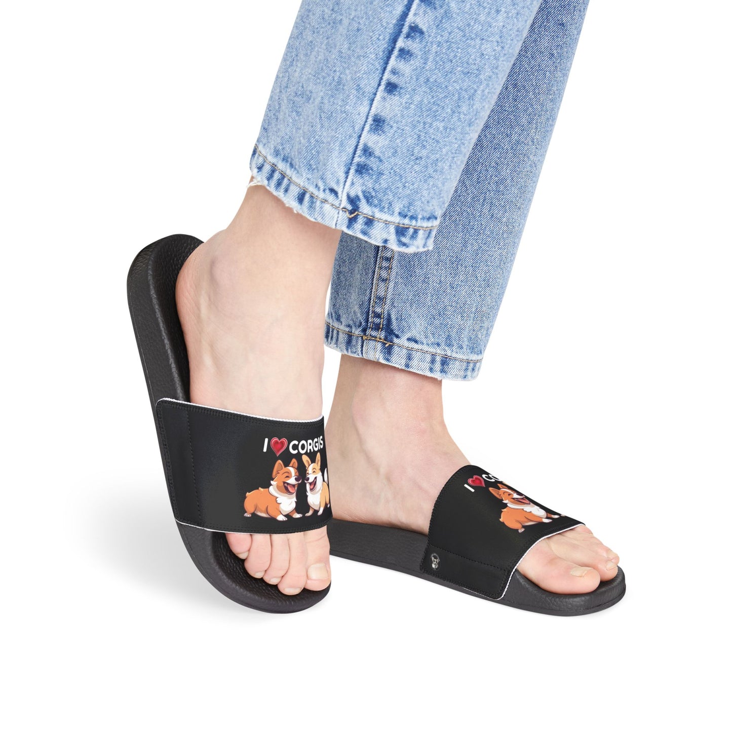 I Heart Corgis Women's Casual Black Slide Sandals - Pool & Beach Slides