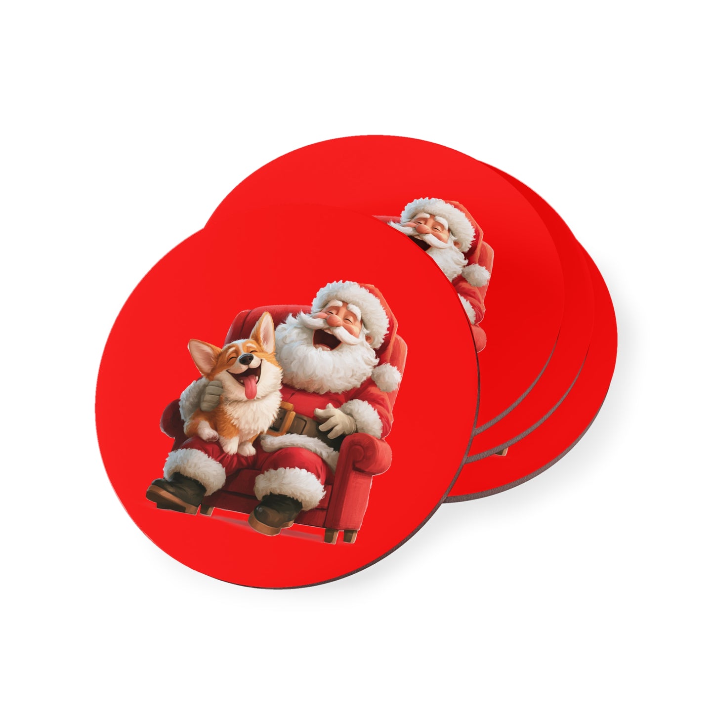 Christmas Corgi Sitting On Santa's Lap Coasters – Festive Holiday Corgi Coasters