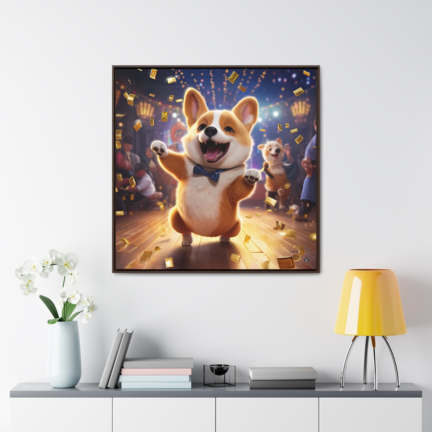 Boogaloo Corgi - Framed on Canvas