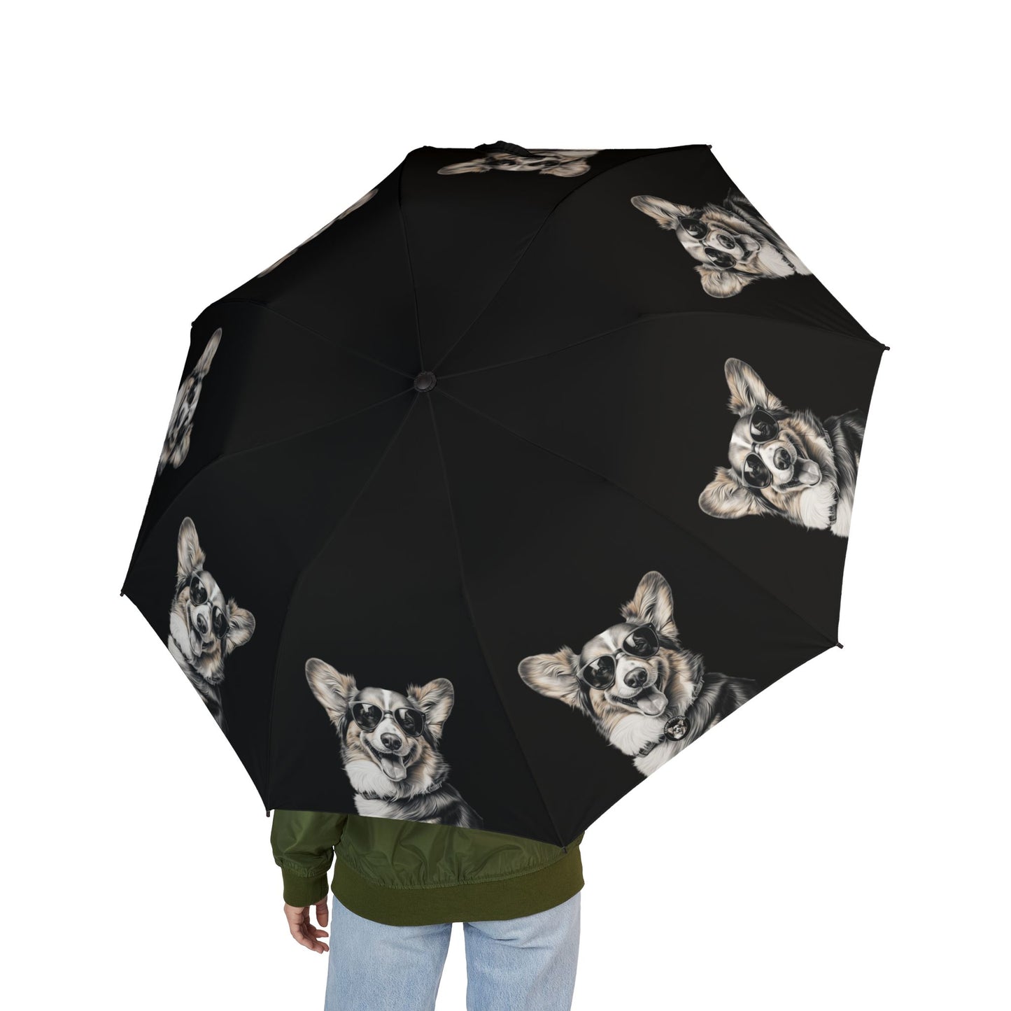 Corgi Cool Artistic Illustration Portrait Foldable Umbrella — Compact Rain Parasol
