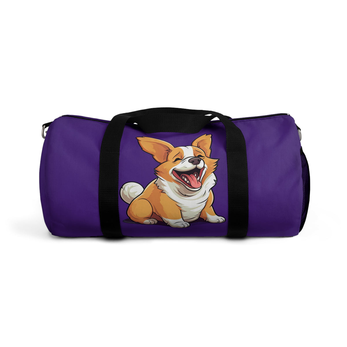Jolly Jiggling Corgi Animation Duffel Bag - Cute Purple Corgi Travel Gym Bag