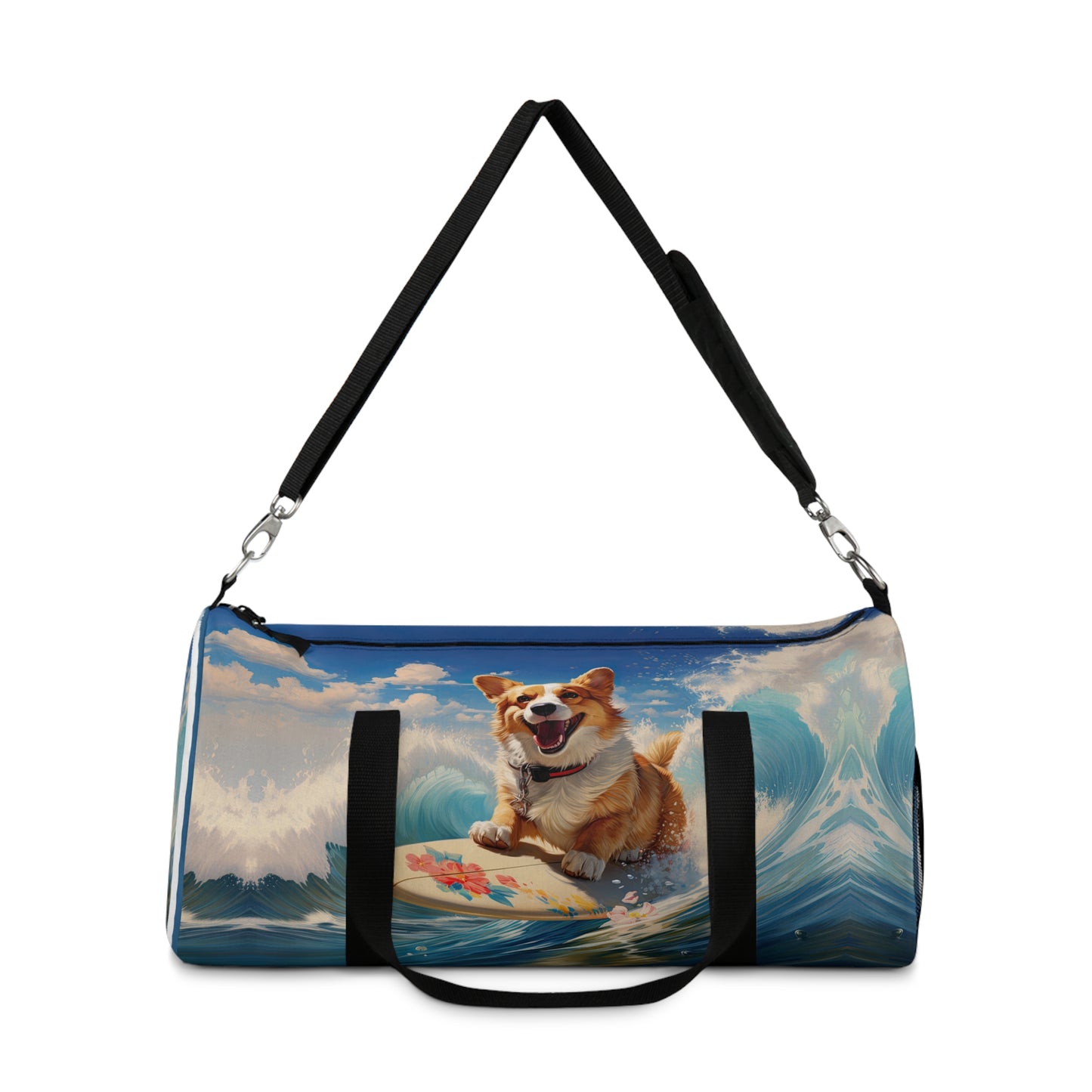 Cowabunga Surfing Corgi Duffel Bag - Fun Beach Theme Corgi Travel Gym Bag