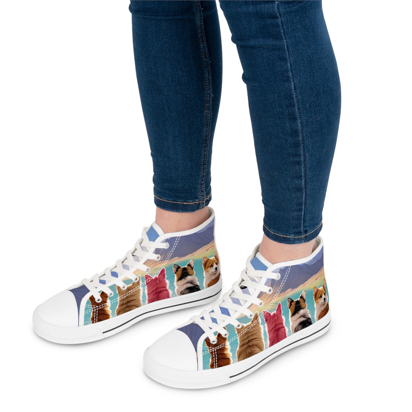 Corgi Lake Tranquil Portrait Women's High Top Casual Canvas Sneakers