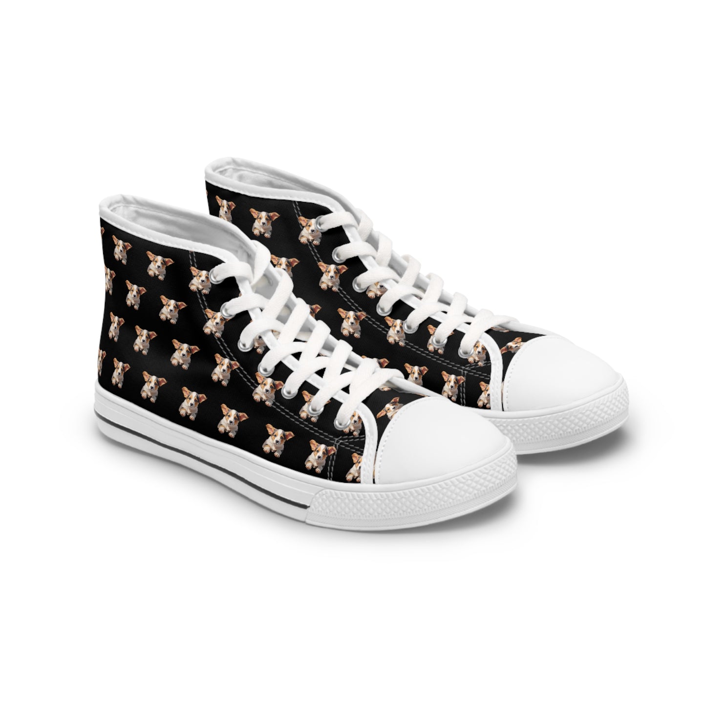 Puppy Corgi Portrait Mosaic Women's High Top Casual Black Canvas Sneakers