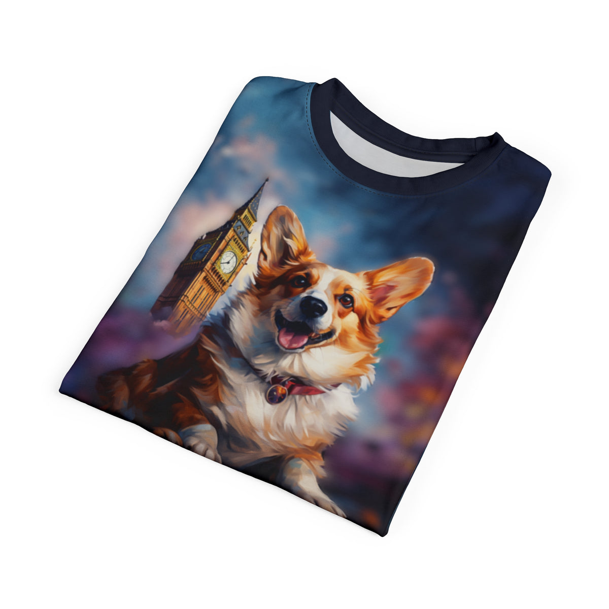 Corgi & Ben in London Unisex Bold Designer Tee - British Corgi on Monarch Navy