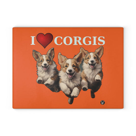 I Heart Corgis - Glass Cutting Board