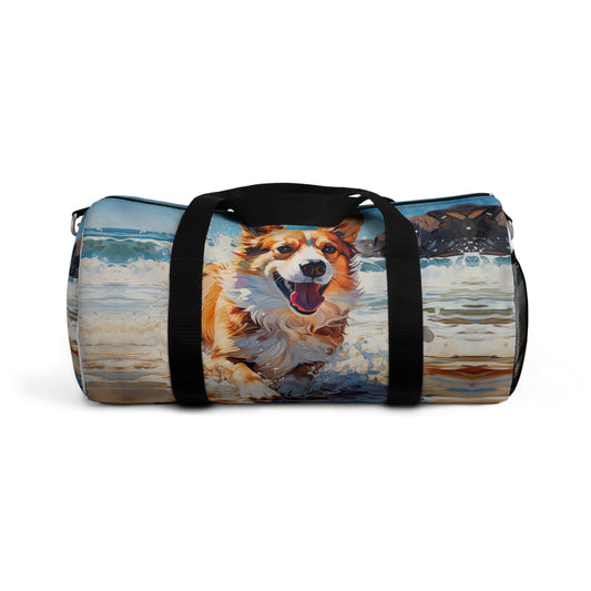 Coastal Corgi Duffel Bag - Fun Beach Themed Corgi Travel Gym Bag