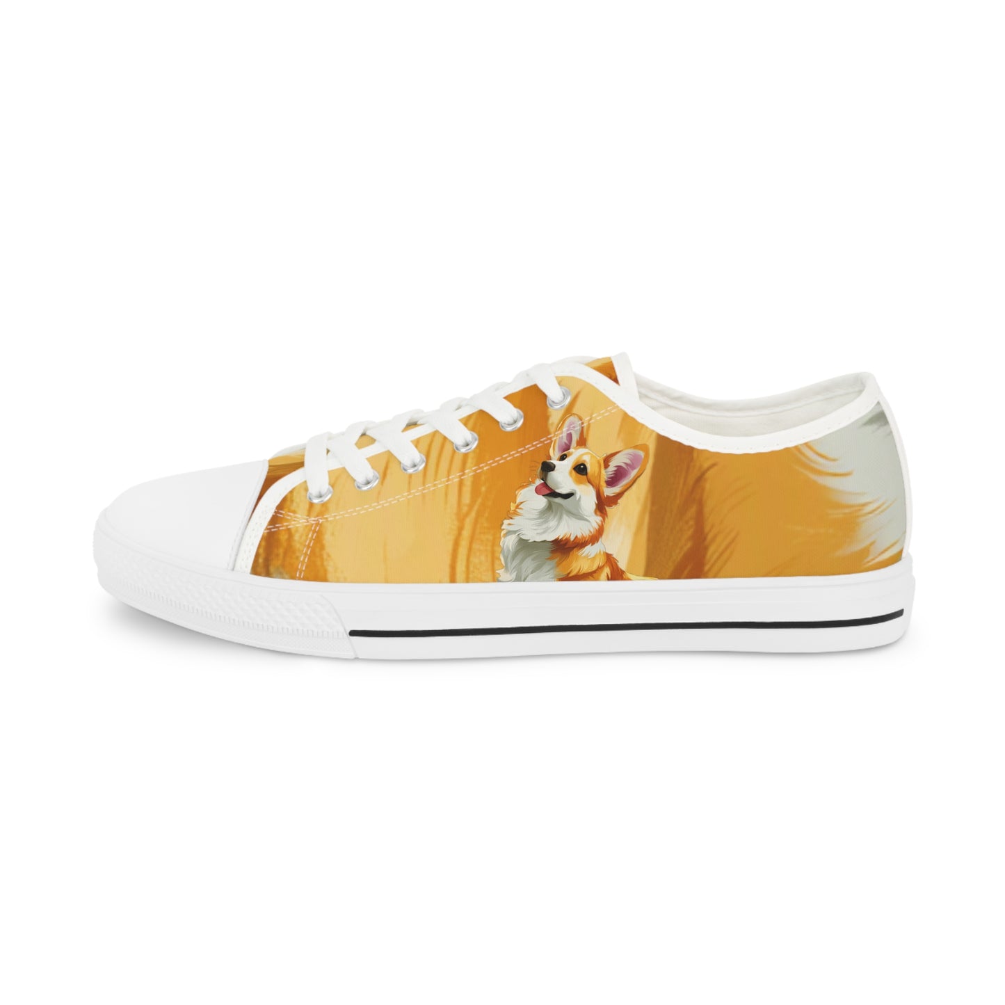 Hello Corgi Portrait Men’s Golden Fur Casual Canvas Low Top Sneakers