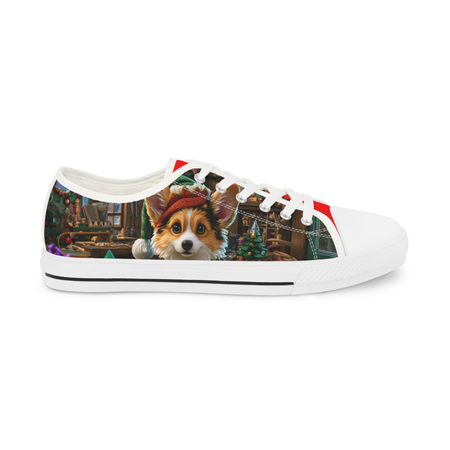 Santa's Little Helper Festive Corgi Christmas Men's Low Top Casual Canvas Sneakers