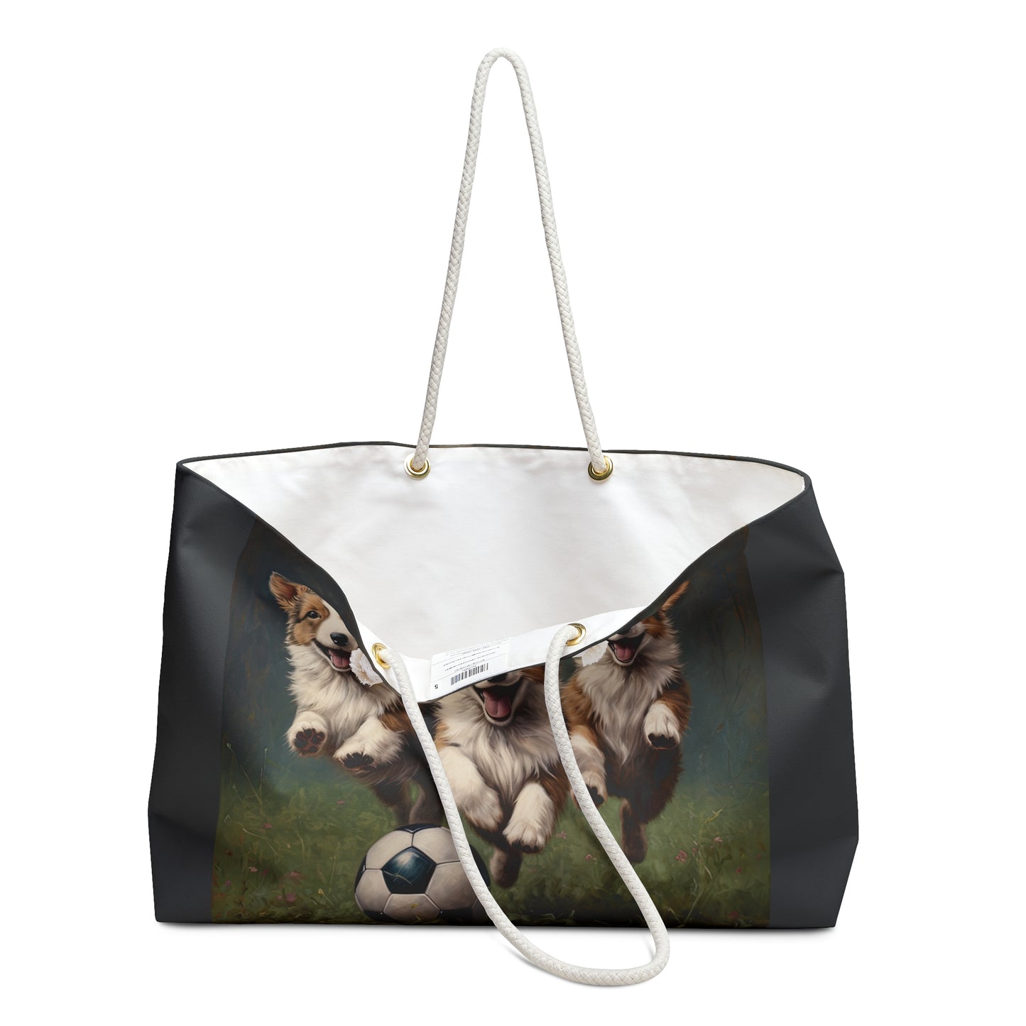 Corgi Puppies Pouncing on the Pitch Weekender Beach Bag – Soccer Themed Corgi Travel Tote