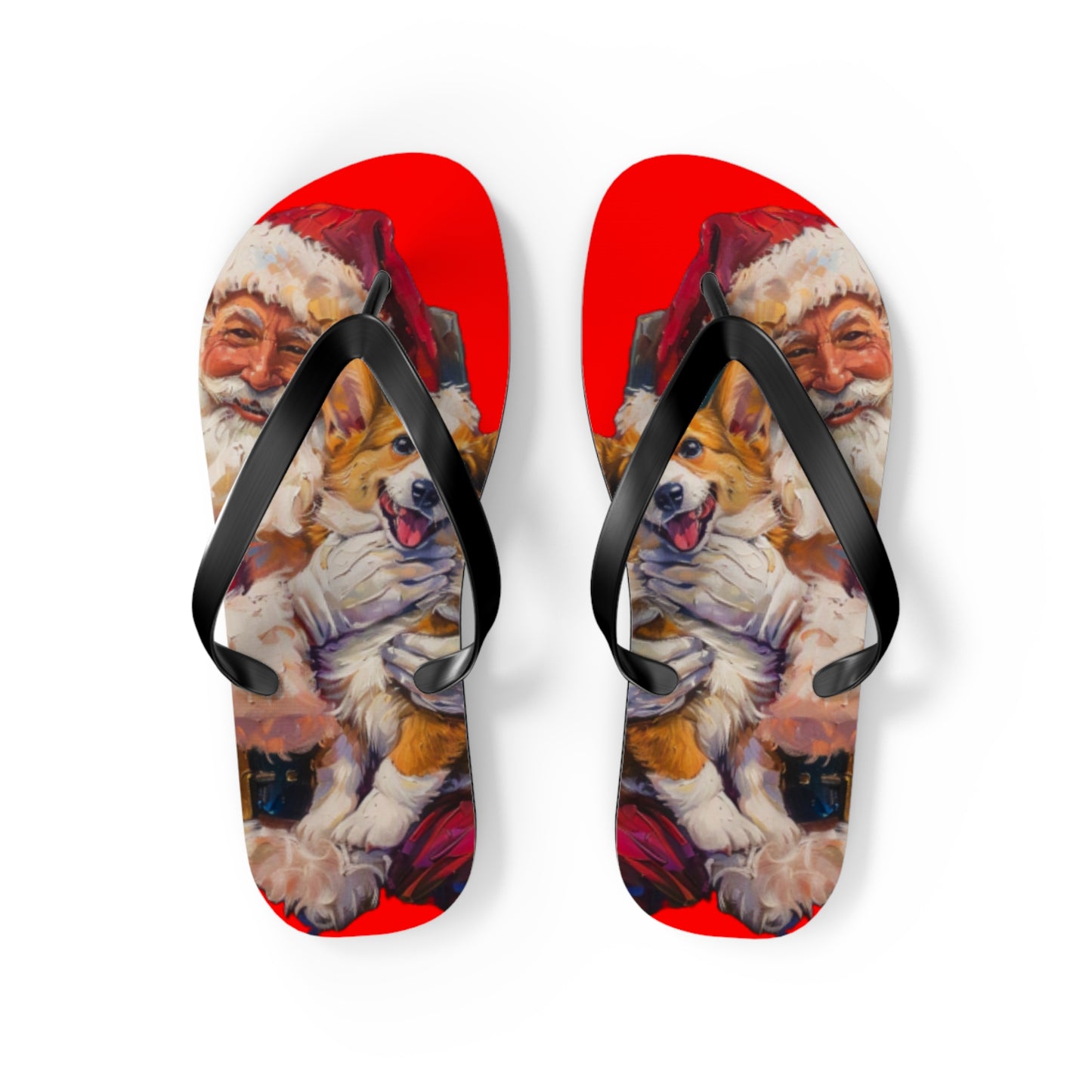 Christmas Corgi on Santa's Lap Custom Artistic Unisex Flip Flops – Festive Holiday Sandals
