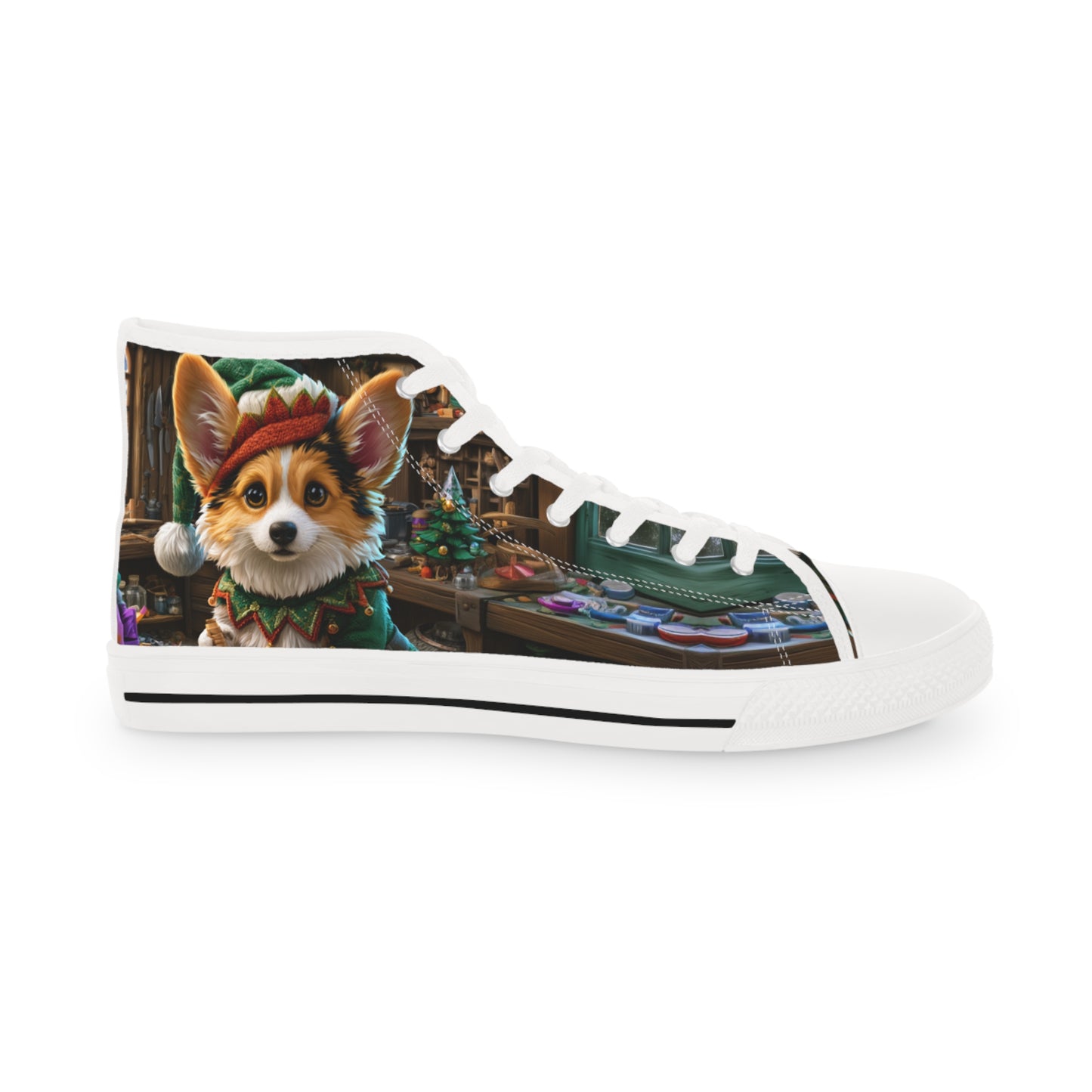 Santa's Little Helper Holiday Elf High Tops - Festive Corgi Men's Sneakers