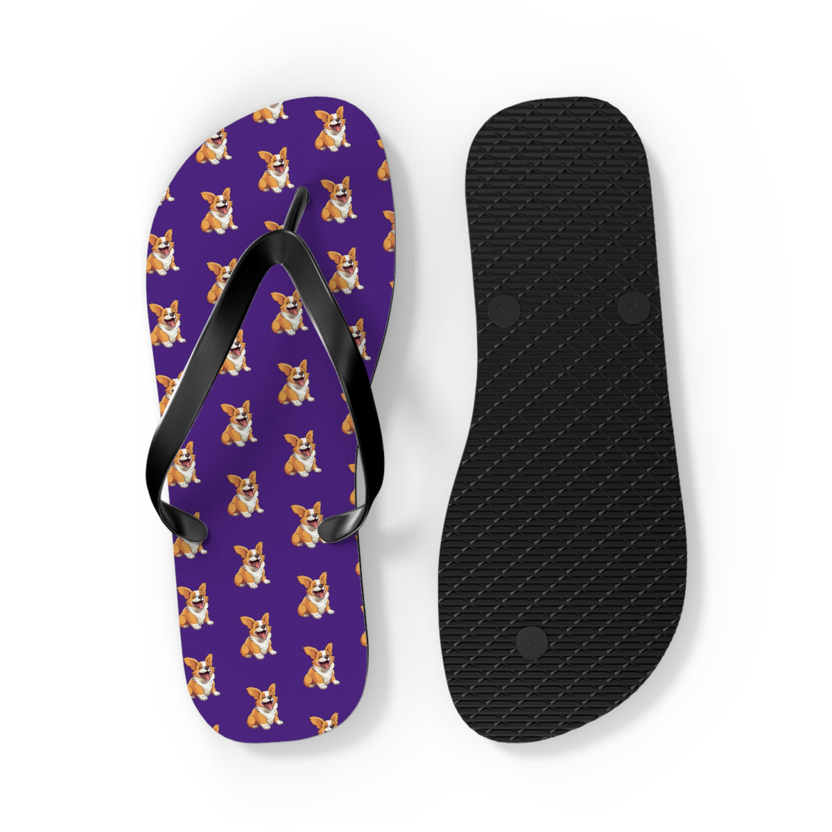 Jolly Jiggling Animated Corgi Flip-Flops - Purple Unisex Sandals