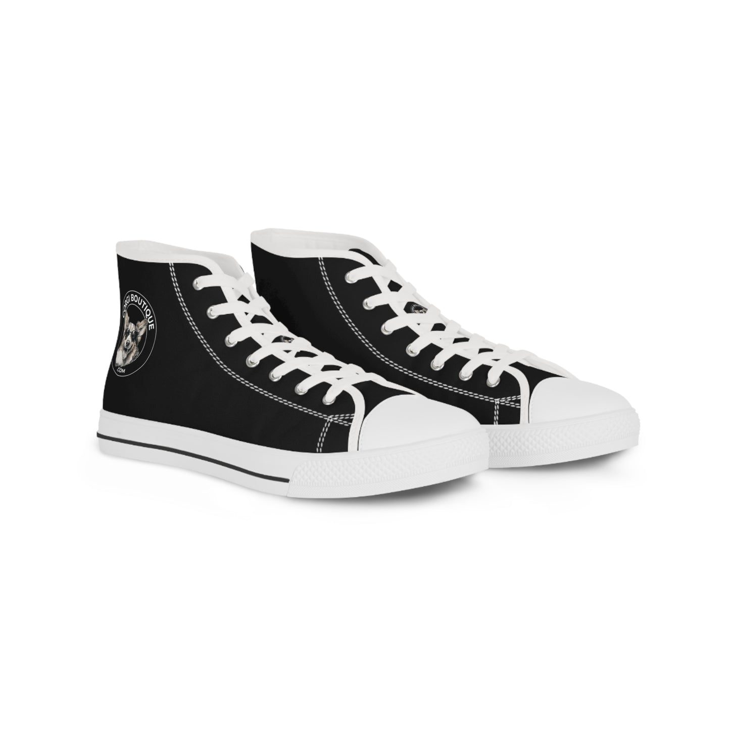 Corgi Boutique Logo Men's High Top Casual Black Canvas Sneakers