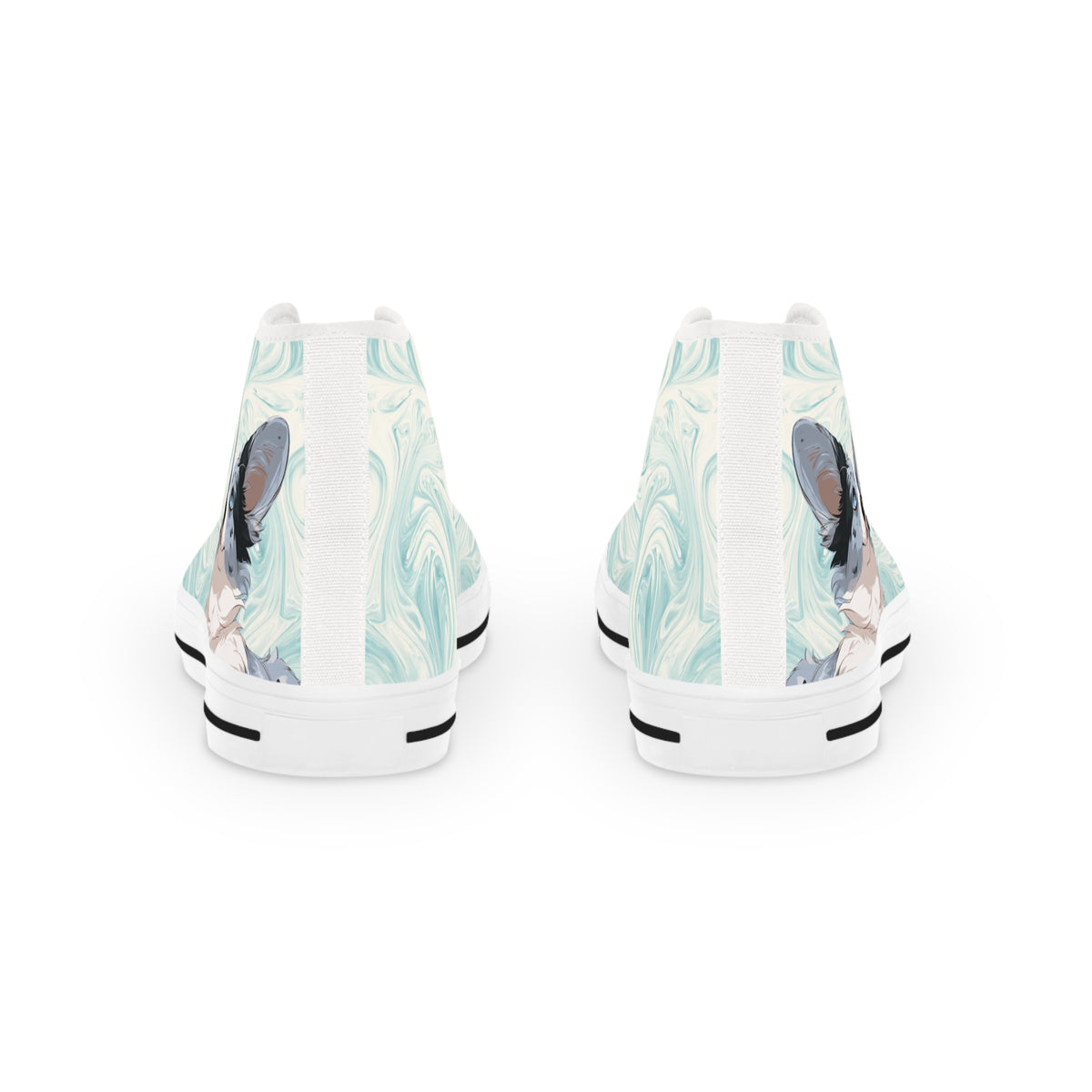 Blue Merle Majesty Men's High-Top Sneakers - Cool Blue Corgi on Swirling Aqua & Alabaster Cream Canvas