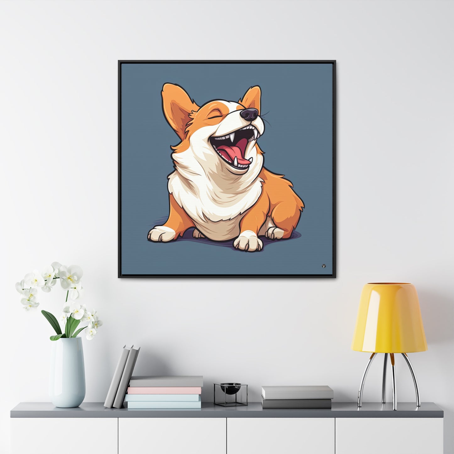 Comical Corgi - Framed on Canvas
