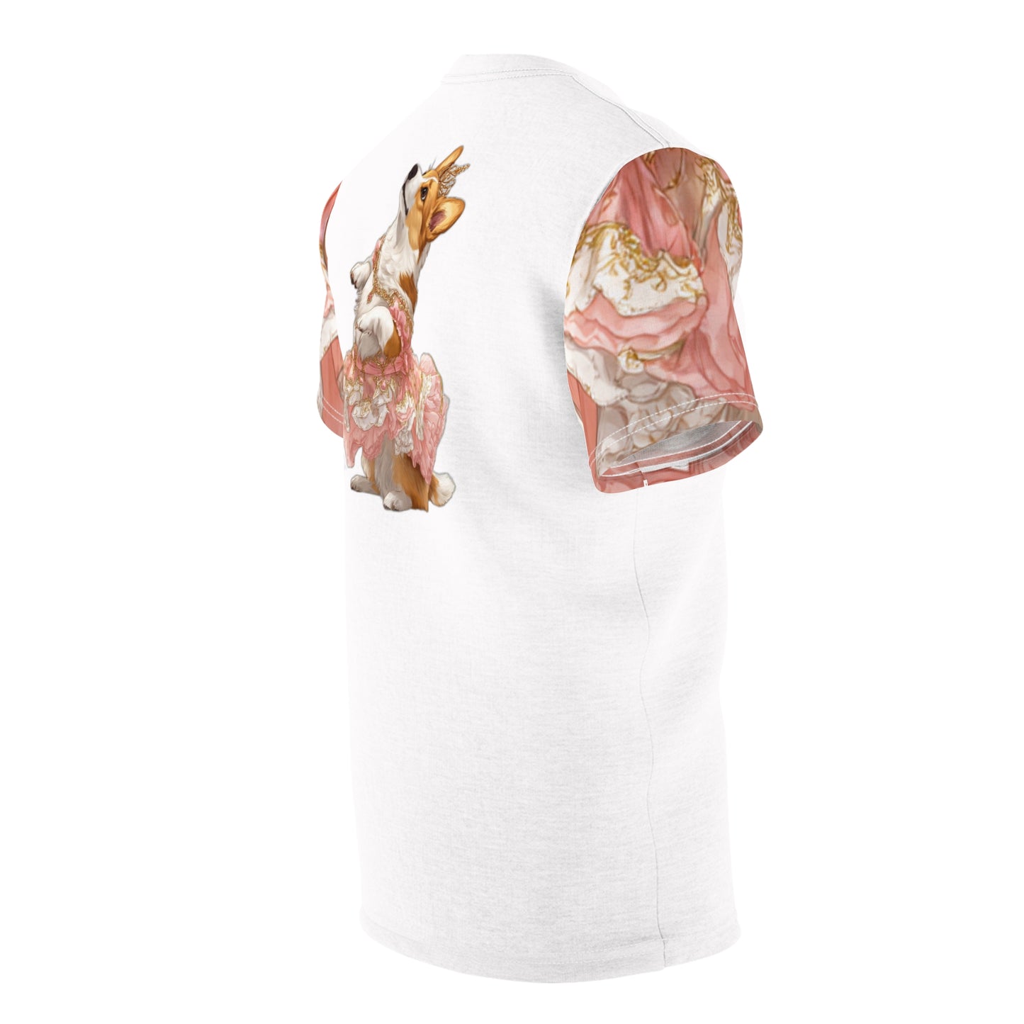 Princess Corgi Artistic Pink Accented Floral Bold Fashion Tee — Painted Corgi With Pink Roses T‑Shirt