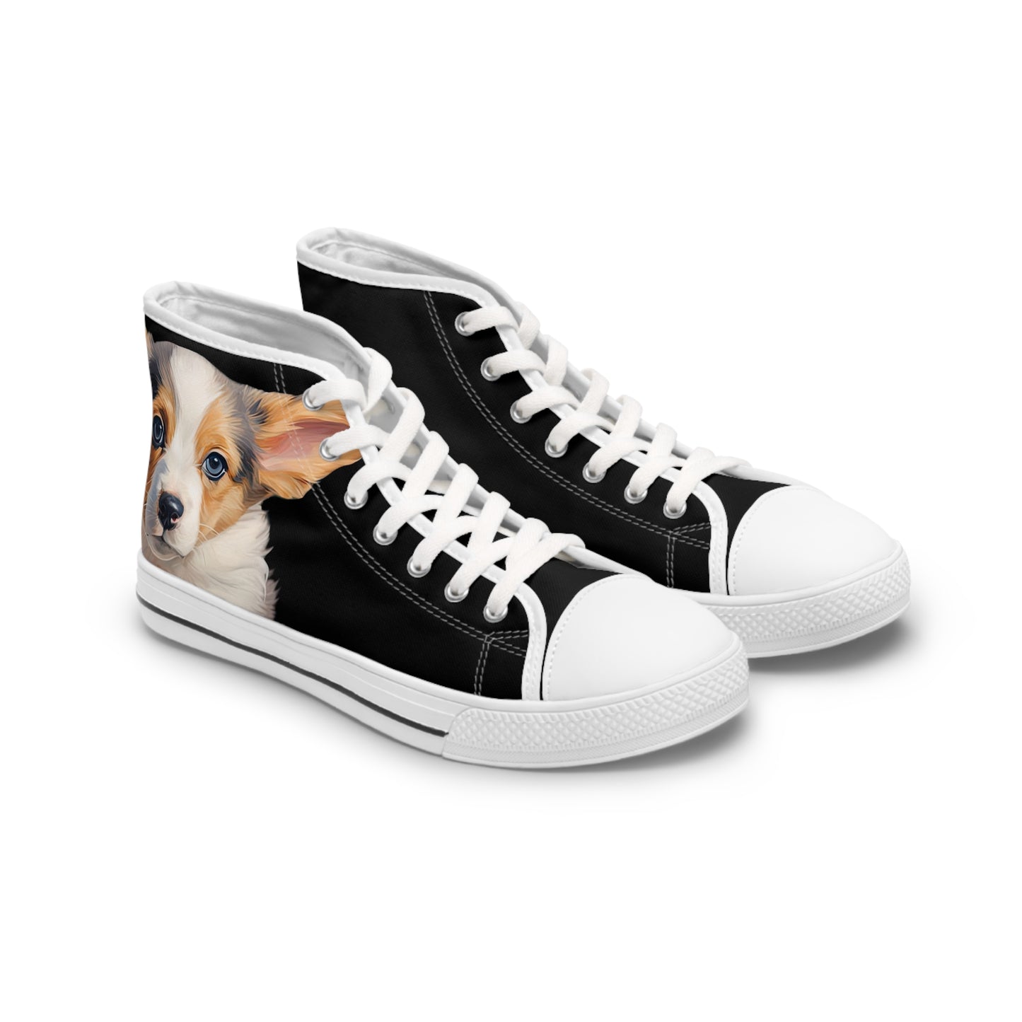 Puppy Dog Eyes Corgi Portrait Women's High Top Casual Black Canvas Sneakers