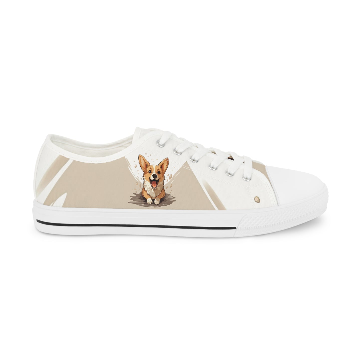 Corgi Cuteness Anime Portrait Men's Low Top Casual Beige Canvas Sneakers