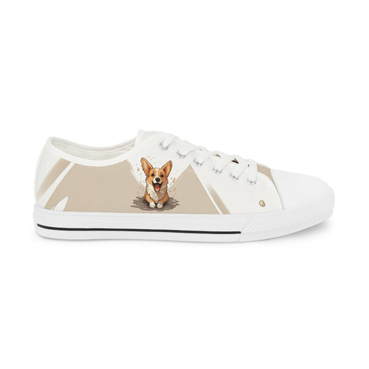 Corgi Cuteness Anime Portrait Men's Low Top Casual Beige Canvas Sneakers
