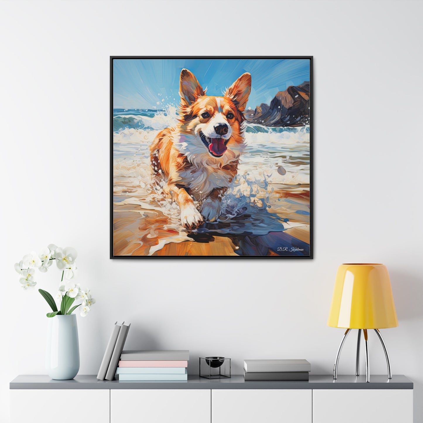 Coastal Corgi - Framed on Canvas