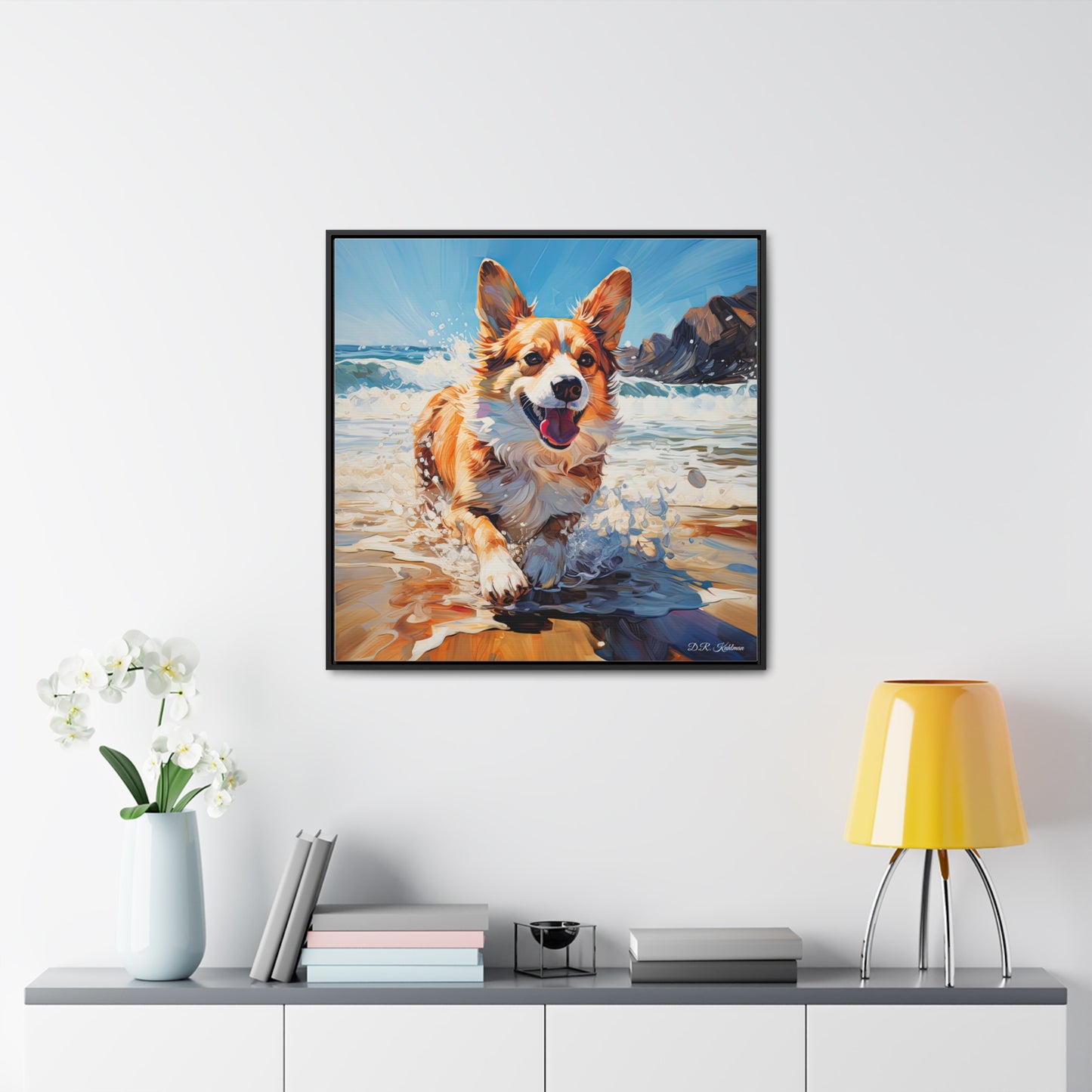 Coastal Corgi - Framed on Canvas