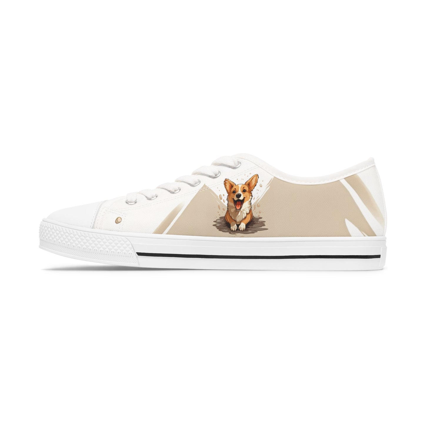 Corgi Cuteness Anime Print Women’s Low Top Casual Beige Canvas Sneakers