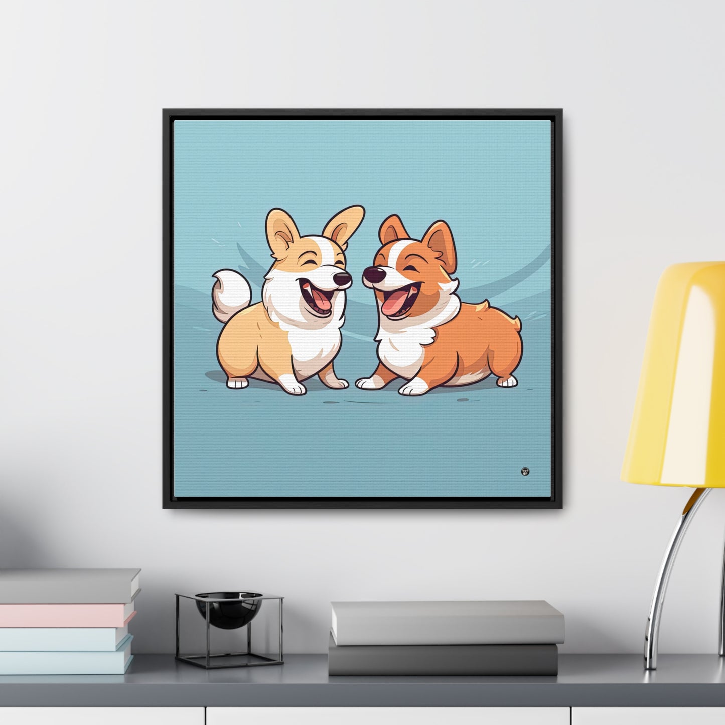 Corgi Couple - Framed on Canvas