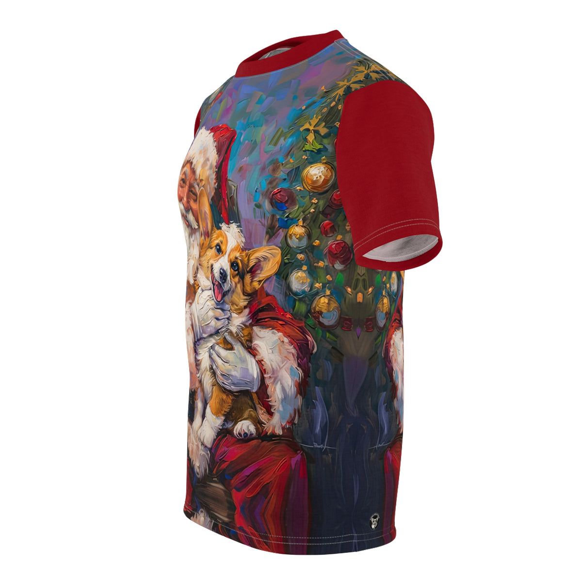 Corgi Wishes & Santa Claus Dreams Unisex Bold Fashion Tee - Christmas Corgi with Rudolph Red Sleeves