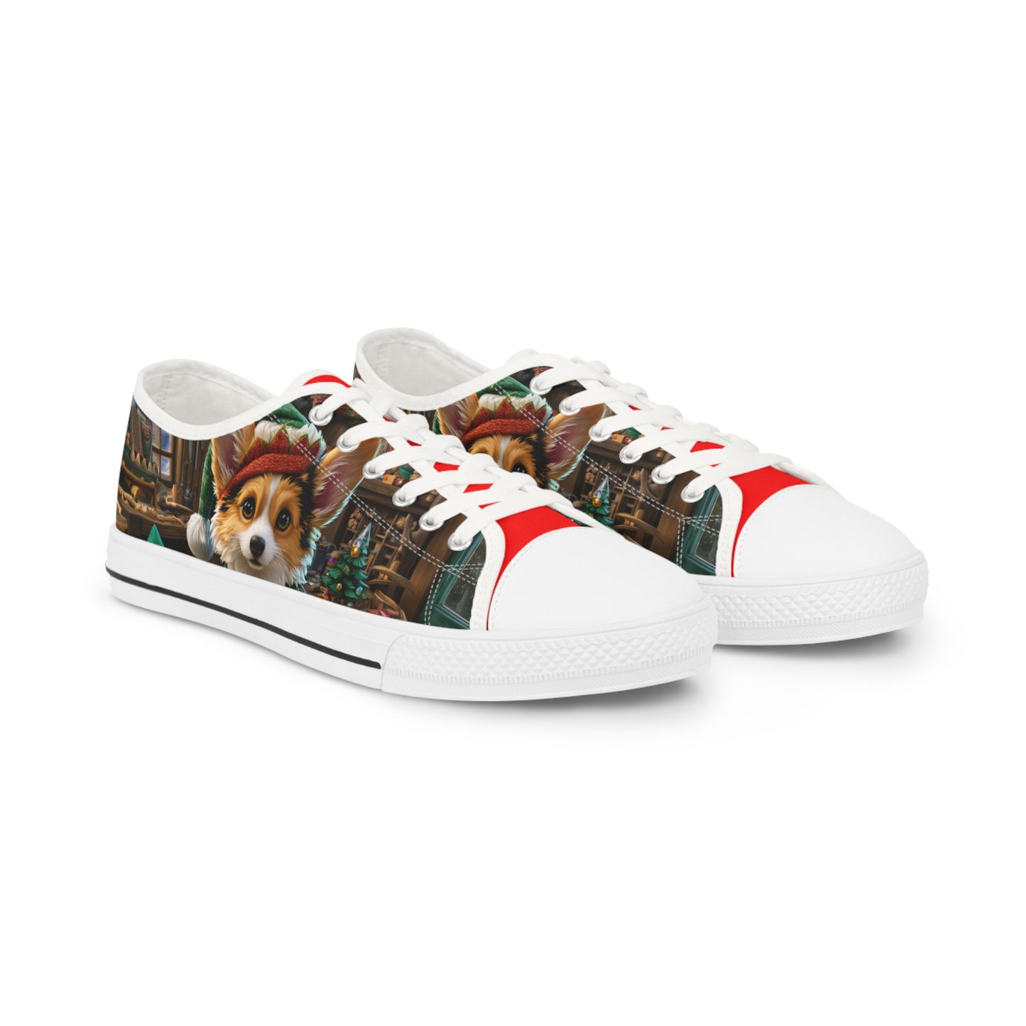 Santa's Little Helper Festive Corgi Christmas Men's Low Top Casual Canvas Sneakers