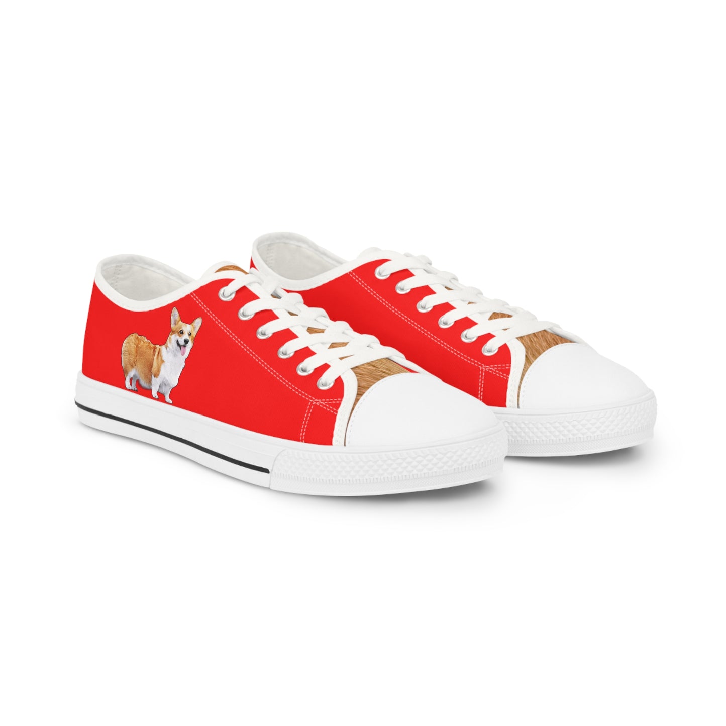 Best in Show Corgi Portrait Men's Casual Low Top Sneakers on Red Canvas
