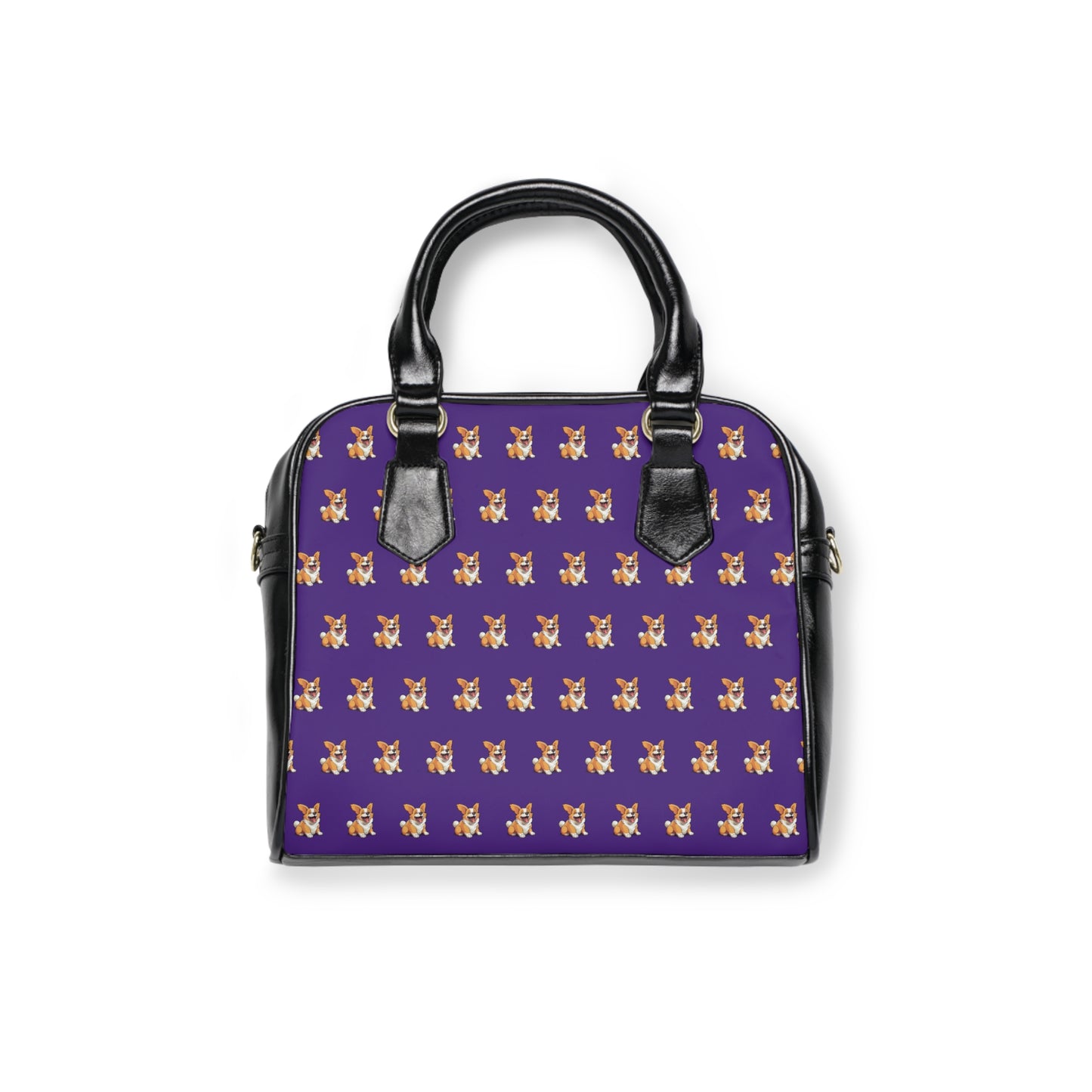 Jolly Jiggling Corgi Illustrated Mosaic Pattern Purple & Black Shoulder Handbag