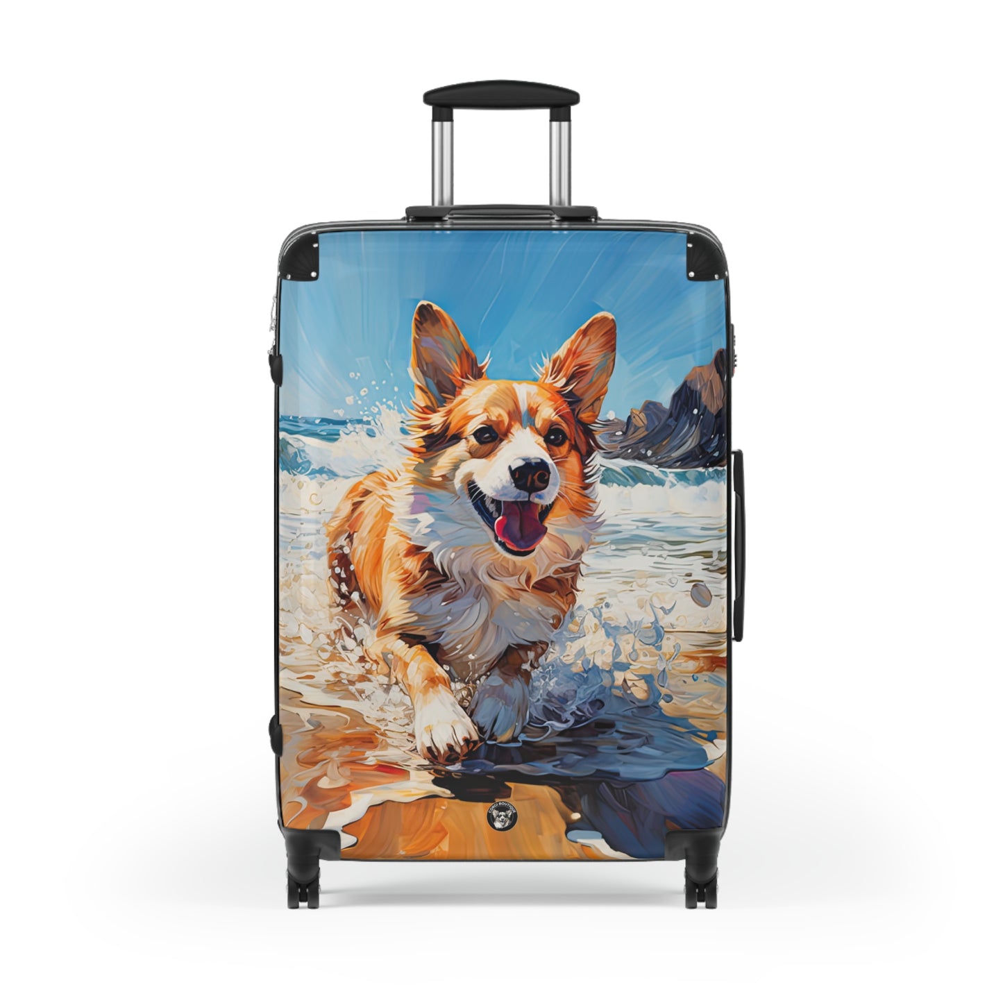 Coastal Corgi Beach Theme Suitcases — Corgi Running in the Waves Luggage