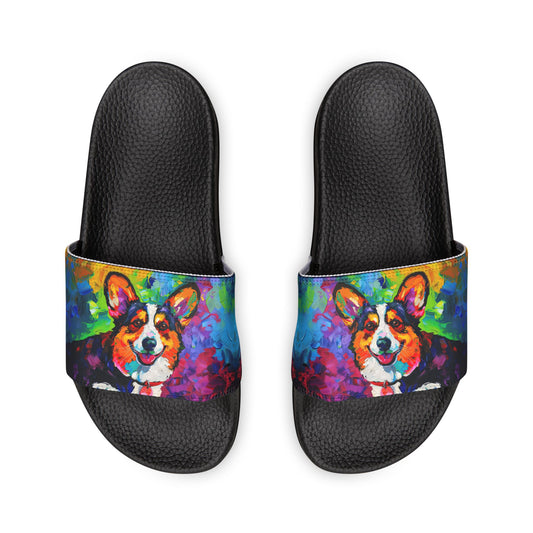 Color Me Corgi Corgi Women's Casual Multicolor Slide Sandals - Pool & Beach Slides