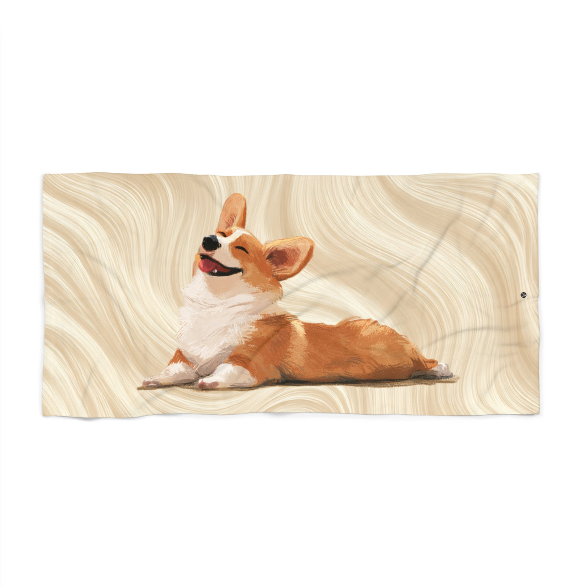 Giddy Sploot Beach Towel - Creamy Champagne Corgi Theme Pool Wrap