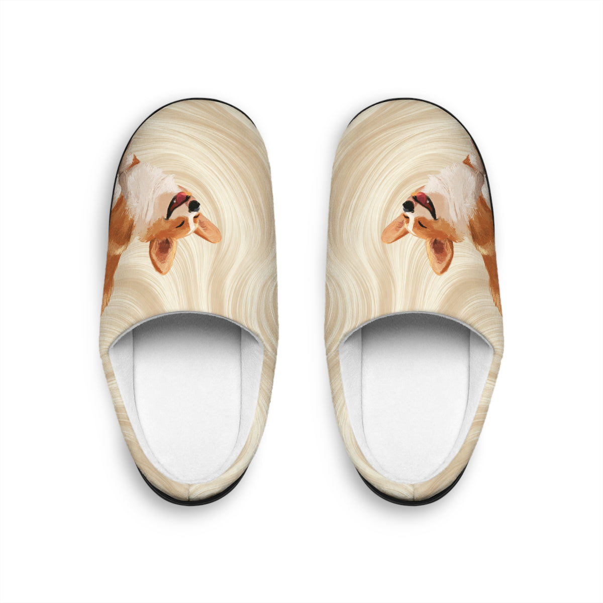 Giddy Sploot Men's Slippers - Creamy Champagne Corgi House Shoes