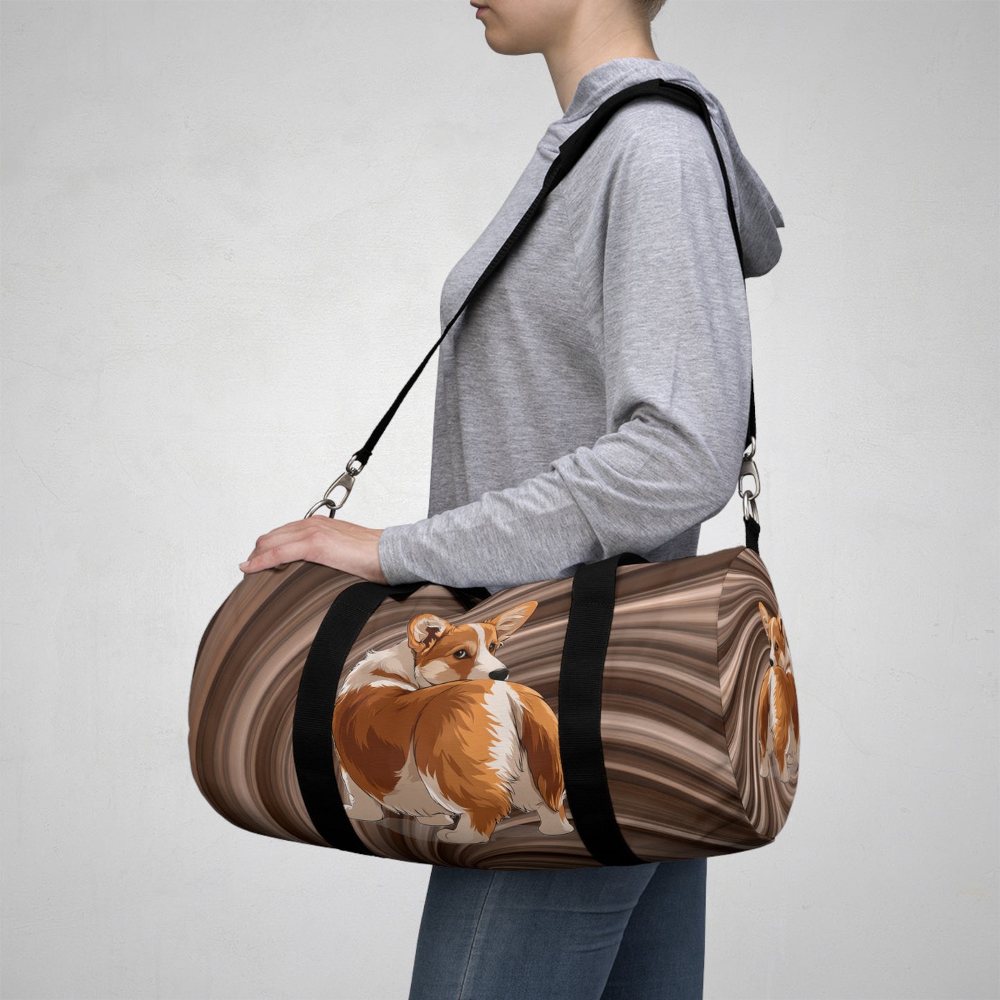Butt What? Talk To The Butt Contemptuous Corgi Duffel Bag - Fun Swirling Brown Corgi Travel Gym Bag