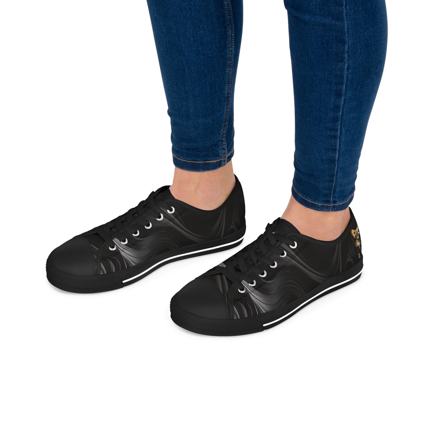 Corgi Potter Magic Wand Women's Low Top Casual Black Swirl Canvas Sneakers